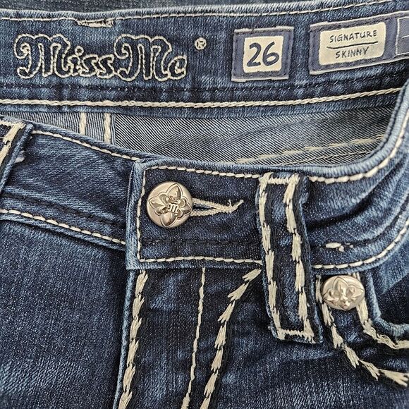 MISS ME Jeans Women's 26 (28x27) Signature Skinny Blue Low-Rise Flap Pockets - Picture 3 of 10